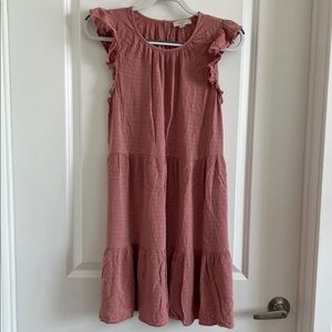 LOFT Dusty Rose Tiered Ruffle Dress S